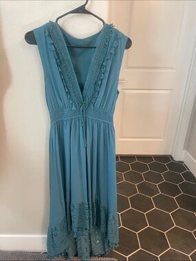 Sleeveless Teal V-Neck Boho Maxi Dress- never worn